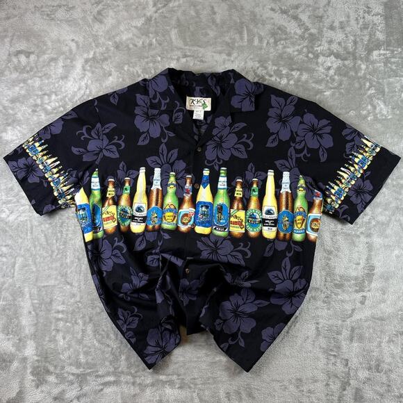 KY's Other - KY'S Hawaiian Shirt Mens L Tropical Button Up Floral Beer Beach USA Made B35